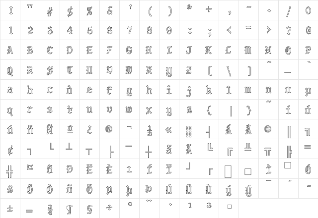 OldeWorld-Bold Hollow Regular  glyph index
