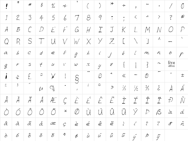 LEHN036 Regular  glyph index