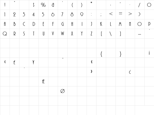 PlazaLT Regular  glyph index