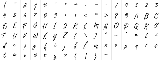 Take Easy DEMO Regular  glyph index