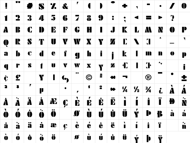 Sharp 6 Black  glyph index