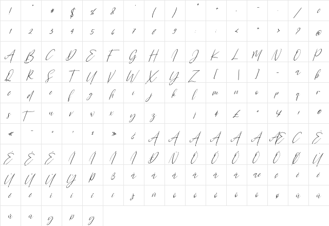 Sanflorida Italic Regular  glyph index