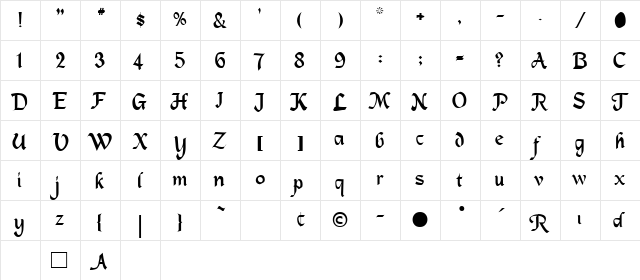 MAGNETB Regular  glyph index