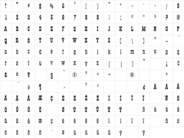 Old-Town Regular  glyph index