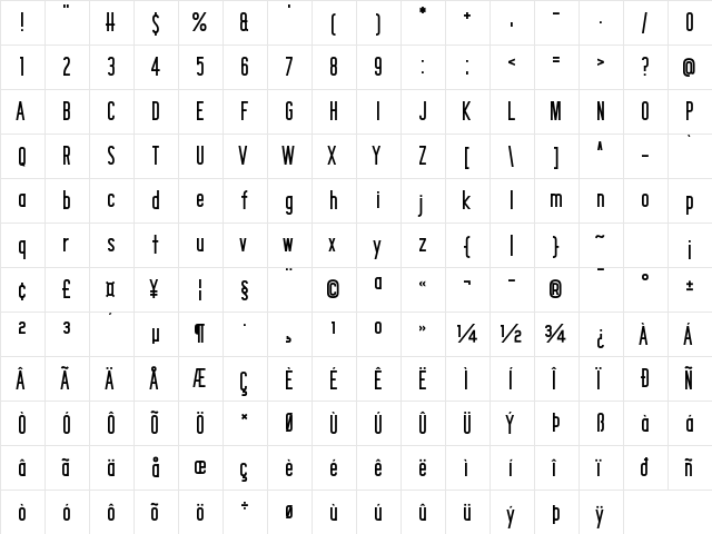 Shocking Headline Regular  glyph index