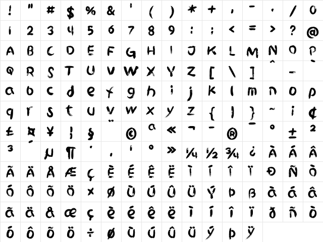 Griphite PERSONAL USE Regular  glyph index