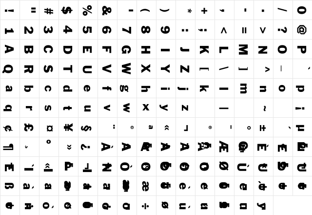 Winamp Regular  glyph index