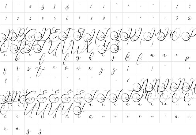 Rithey Regular  glyph index