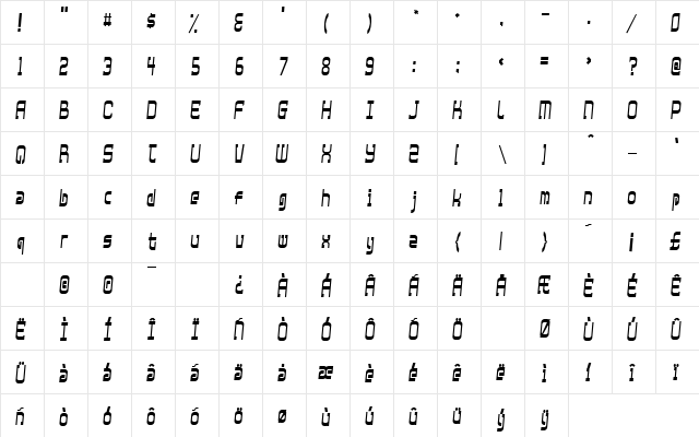 Xtraordinary Regular  glyph index