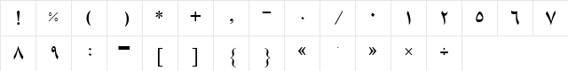 B Fantezy Regular  glyph index