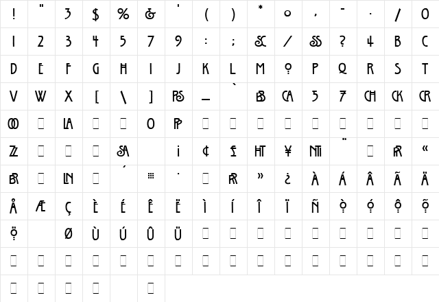 Willow LET Plain  glyph index