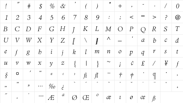 TCAdministerLightItalic Regular  glyph index