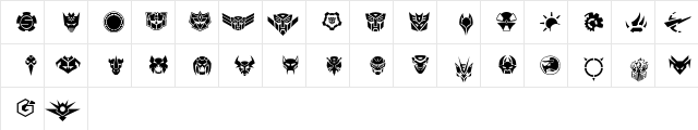 Robofan Symbols Regular  glyph index