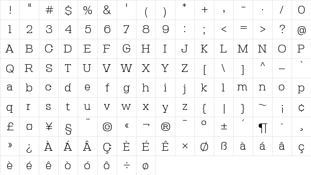 Seb Slab Light Regular  glyph index