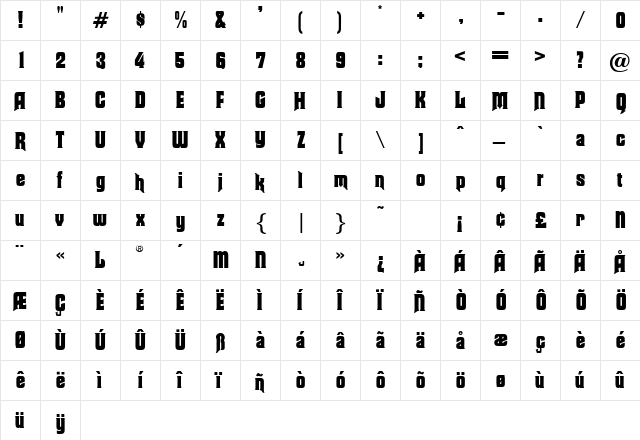 Macklen Regular  glyph index