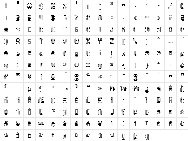 PF Mechanica B Pro Comb  glyph index