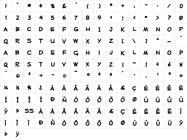 Mufferaw Bold  glyph index