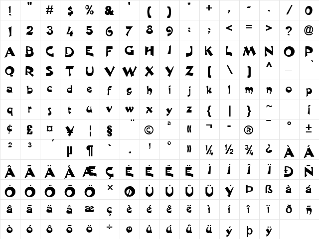 Crane Normal  glyph index