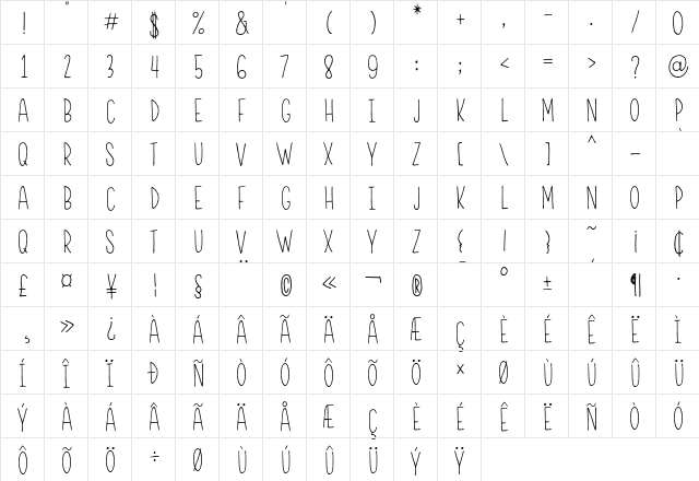 RWA Frontliner Regular  glyph index