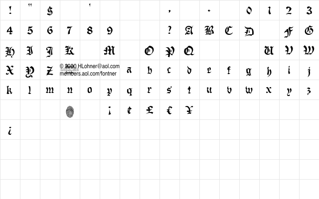 Chinese Gothic Trial  glyph index