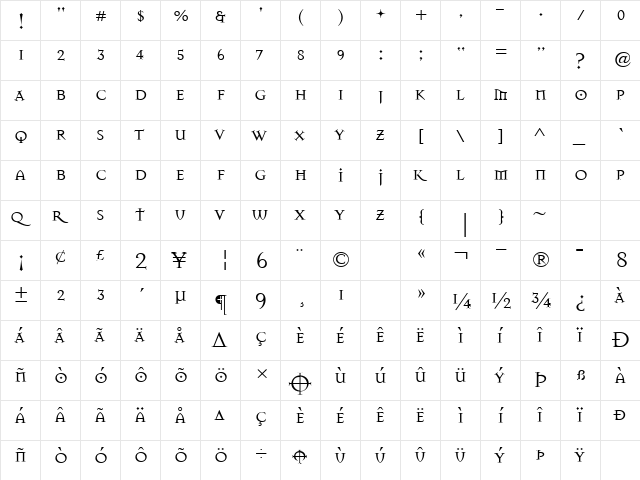 MasonSerifSuper   glyph index