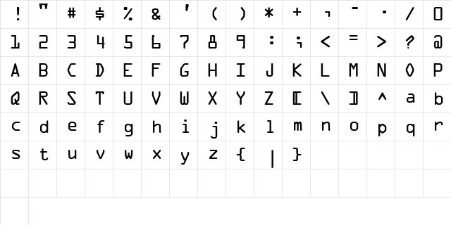 OCRA Medium  glyph index