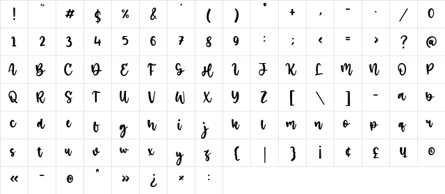 Santa Robin Regular  glyph index