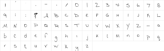 Pam's Hand Regular  glyph index