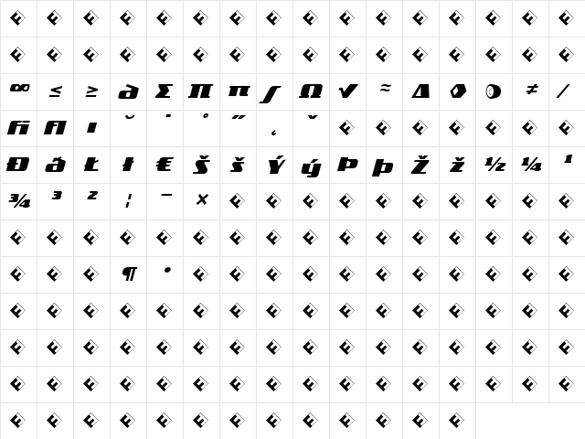 TradeMarker Fat Italic  glyph index