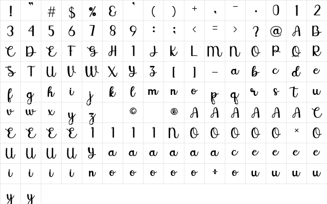 Savira Regular  glyph index