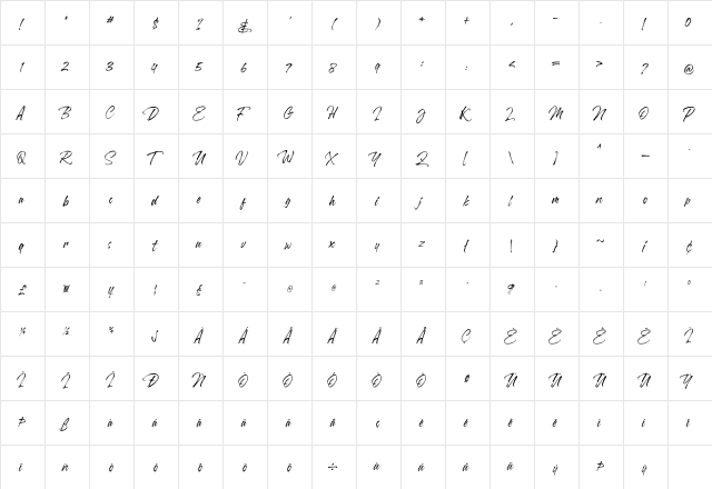 Fudelines_Demo Regular  glyph index