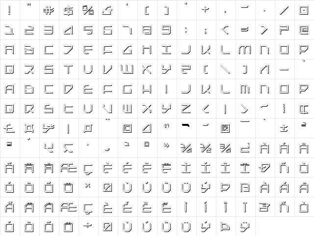 Federapolis Shadow Regular  glyph index