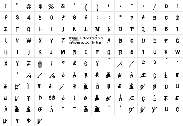 Bruce Mikita Regular  glyph index