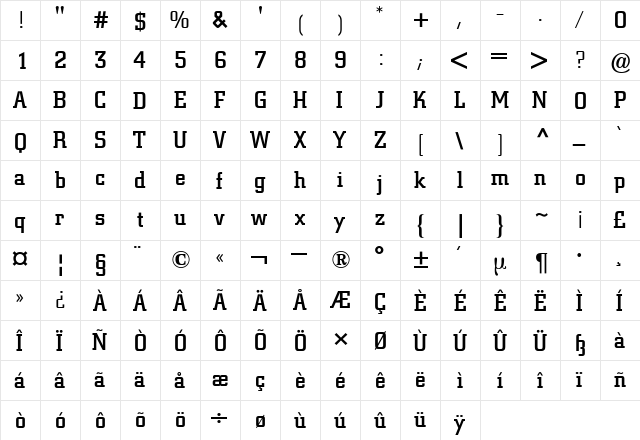 City BQ Regular  glyph index