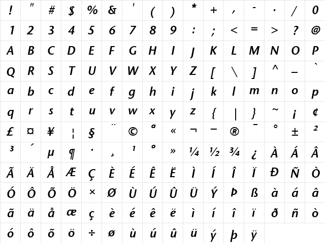 ITCStoneSans-SemiBold Semi BoldItalic  glyph index