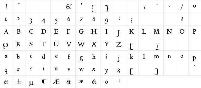 Jessica 2 Bold  glyph index