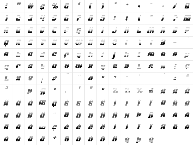 Quasar Pacer Gradient Italic Italic  glyph index
