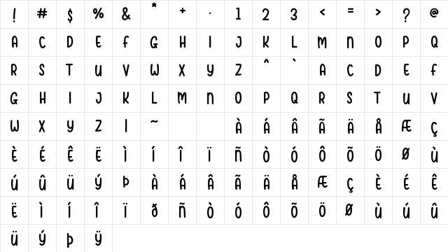 Youjelly Regular  glyph index