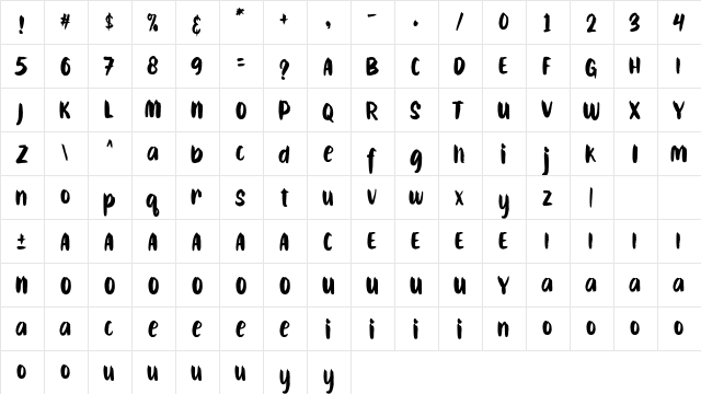CAIBOJOG Regular  glyph index