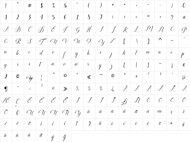 Humilde regular Regular  glyph index