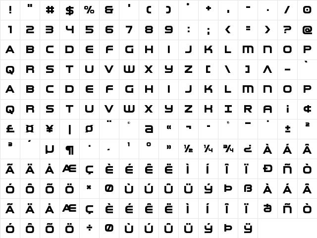 Omega Flight Regular  glyph index