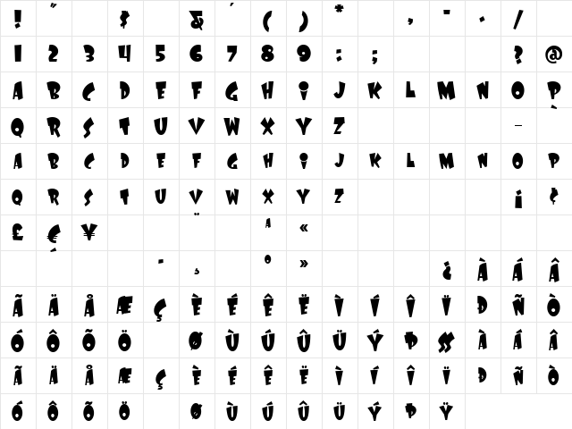 LaffRiotNF Regular  glyph index