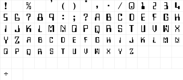 DigitalMachine Regular  glyph index