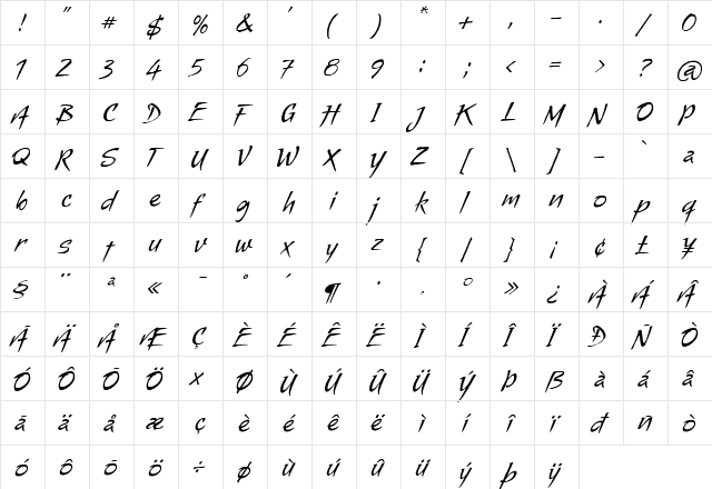 Alma Regular  glyph index