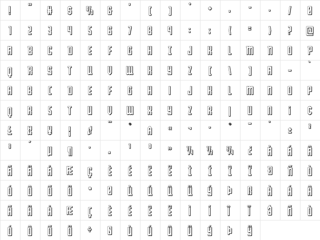 Young Patriot 3D Regular  glyph index