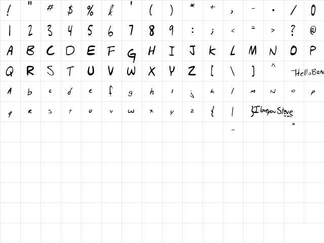 Hello Brady! Regular  glyph index