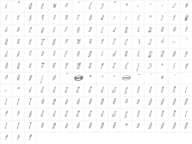 Monsterama Outline Italic Italic  glyph index