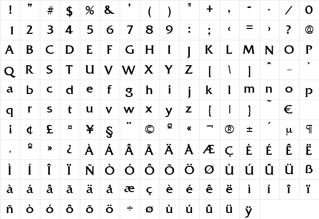 Quadrat-Regular Regular  glyph index