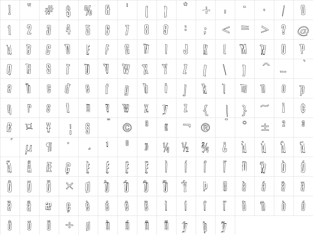 BlueSmolt Regular  glyph index