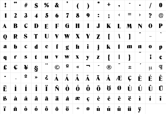 ThomasBecker-Black Regular  glyph index